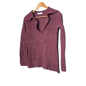VTG Maroon Crochet Open Knit Sweater Sleeve Top M collard‎ fall boho festival